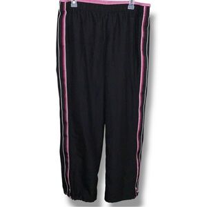 Y2K Era Large SJB Active Black Pink Side Stripe Track Pants Elastic Waistband